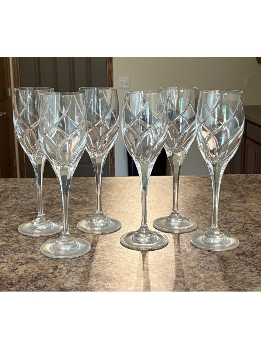 Mikasa Olympus Set Of 6 Crystal Wine Glasses Swirl Design Celebrations